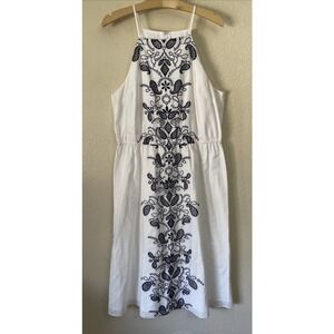 Maison Jules White Embroidered Halter Neck Midi Dress Size XL